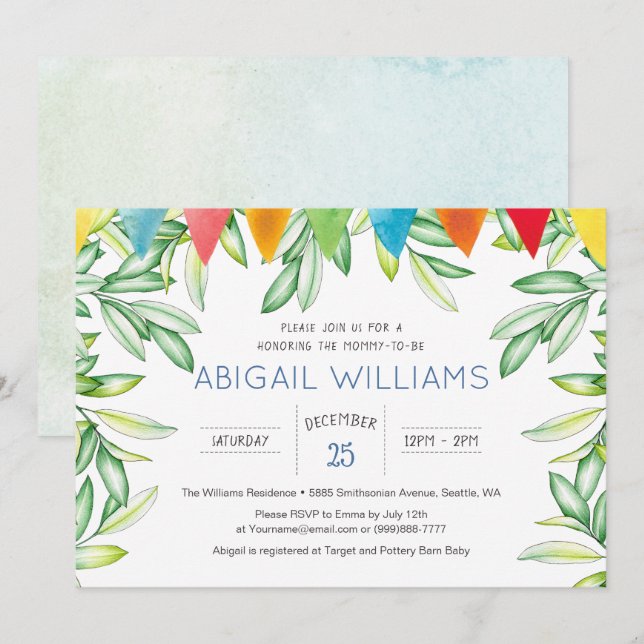Woodland Greenery Baby Shower Party Inbjudningar (Fram/baksida)