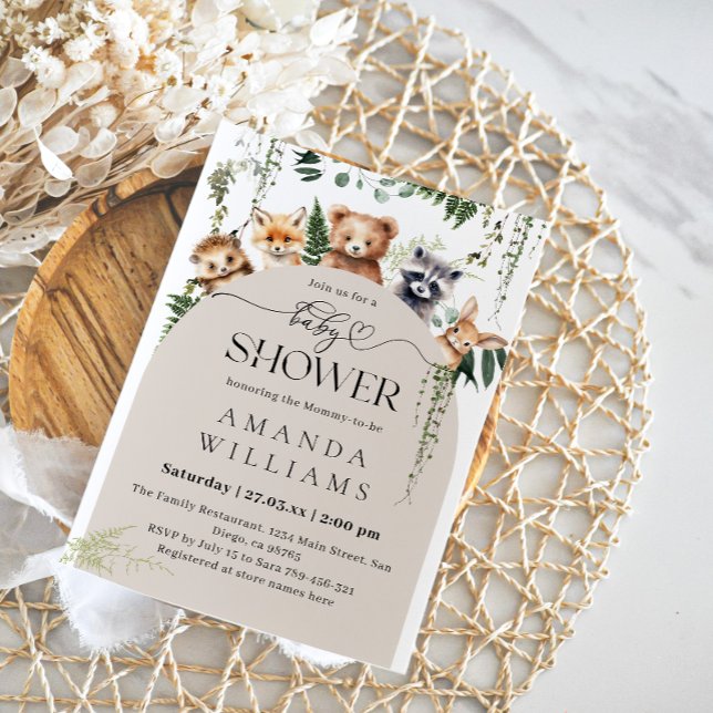 Woodland Greenery Boho Modern Neutralt Baby Shower Inbjudningar (Skapare uppladdad)