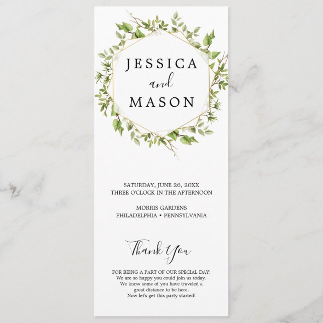 Woodland Greenery Bröllopsprogram Program (Framsida)