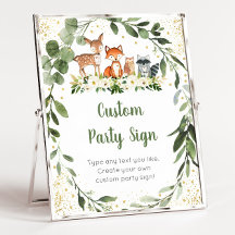 Woodland Greenery Editable Baby Shower-skylt