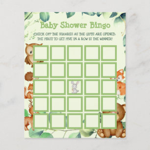 Woodland Greenery Eucalyptus Baby Shower Bingo Flygblad