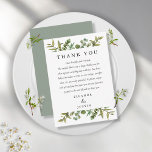 Woodland Greenery Eucalyptus Bröllop Tack Placeringskort<br><div class="desc">Den här chicen botaniska bröllopsdagen tack vare mottagningskortet kan vara personlig med ditt speciella tack. Ett speciellt tack för gästerna. Designad av Thisisnotme©</div>