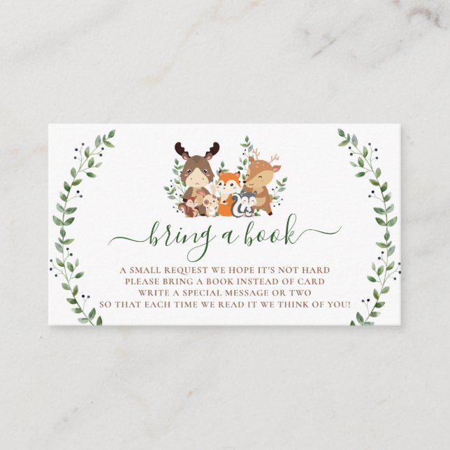 Woodland Greenery Forest Animals Bokar för Baby Tilläggskort (Framsida)