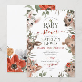 Woodland Greenery Girl Baby Shower Inbjudningar
