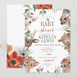 Woodland Greenery Girl Baby Shower Inbjudningar