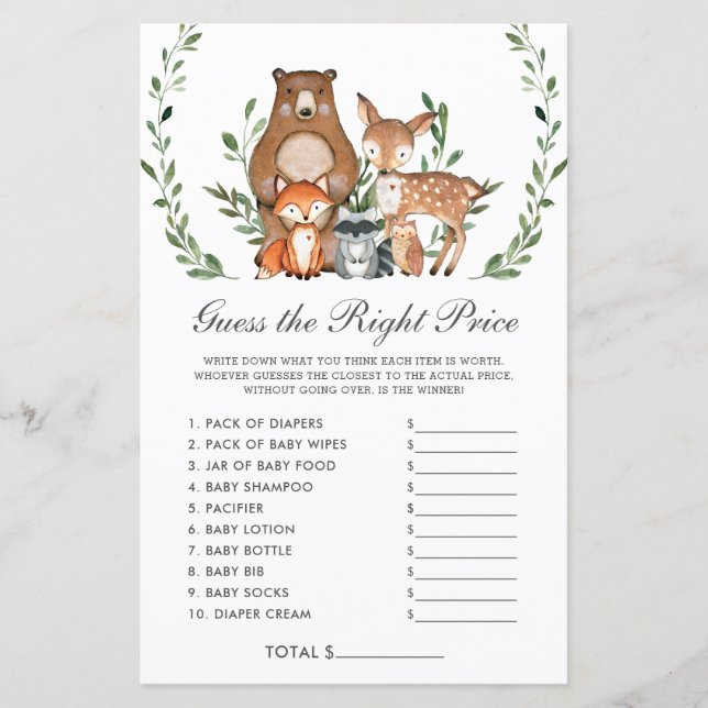 Woodland Greenery gissar Höger Pris Shower Game (Framsida)