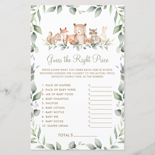 Woodland Greenery gissar Högerna Prisa Baby Game (Framsida)