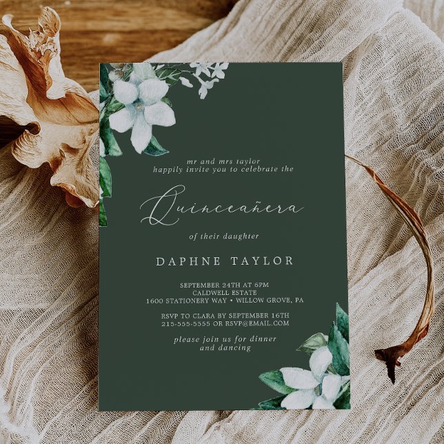 Woodland Greenery | Hunter Grönt Quinceañera Inbjudningar (Skapare uppladdad)