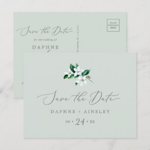 Woodland Greenery Mint Save Date Postcard Inbjudan Vykort