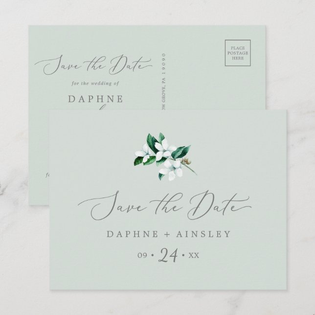 Woodland Greenery | Mint Save Date Postcard Inbjudan Vykort (Fram/baksida)