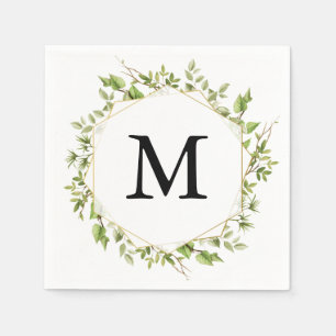 Woodland Greenery Monogram Cocktail Napkin Pappersservett