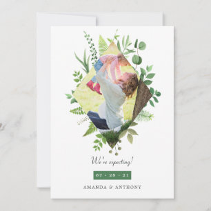 Woodland Greenery Photo Gravid Announcement Meddelande
