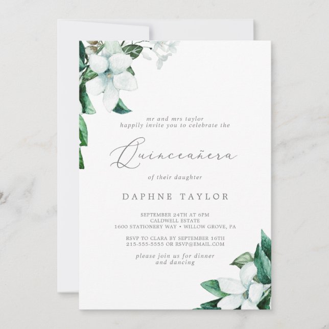 Woodland Greenery Quinceañera Inbjudningar (Framsida)