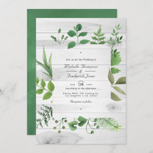Woodland Greenery Rustic QR Code OSA Bröllop Inbjudningar