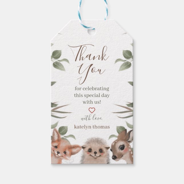 Woodland Greenery Tack Gift Märkres Presentetikett (Framsidan)