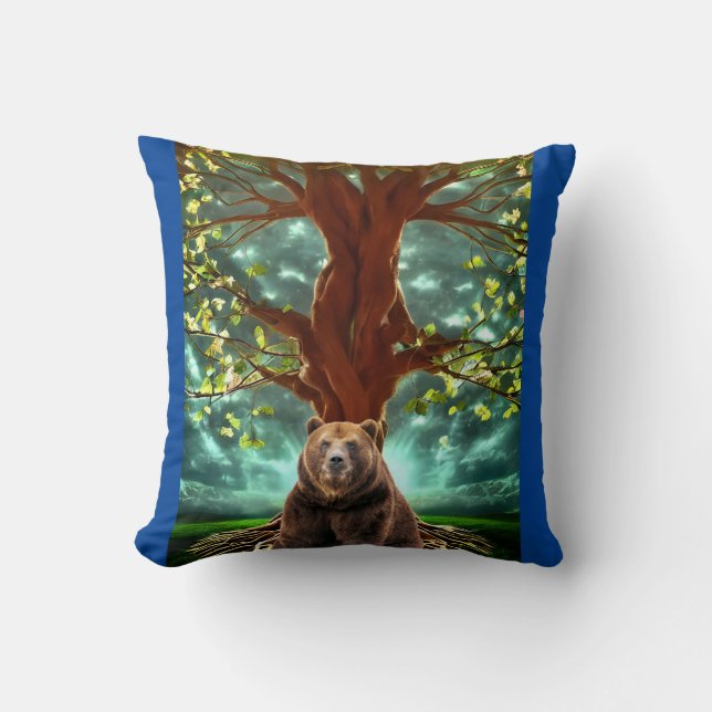 WOODLAND GRIZZLY BEAR PILLOW KUDDE (Framsida)