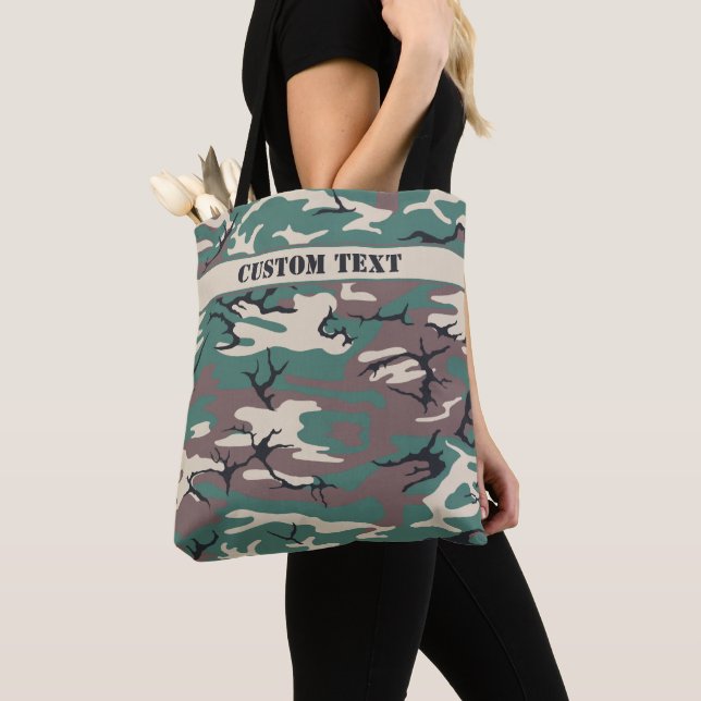 Woodland Grönt Camo Tote Bag w/Text Tygkasse (Närbild)