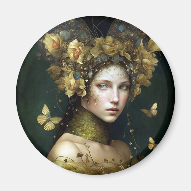 Woodland Grönt Fairy Fantasy Art Magnet (Framsidan)
