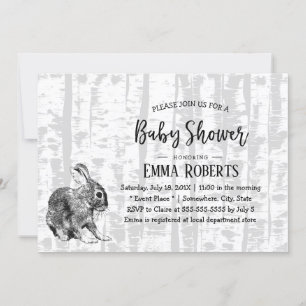 Woodland Hare Birch Träd Baby Shower Inbjudningar