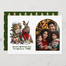 Woodland Hare Rustic Forest Cozy Christmas Photo Julkort