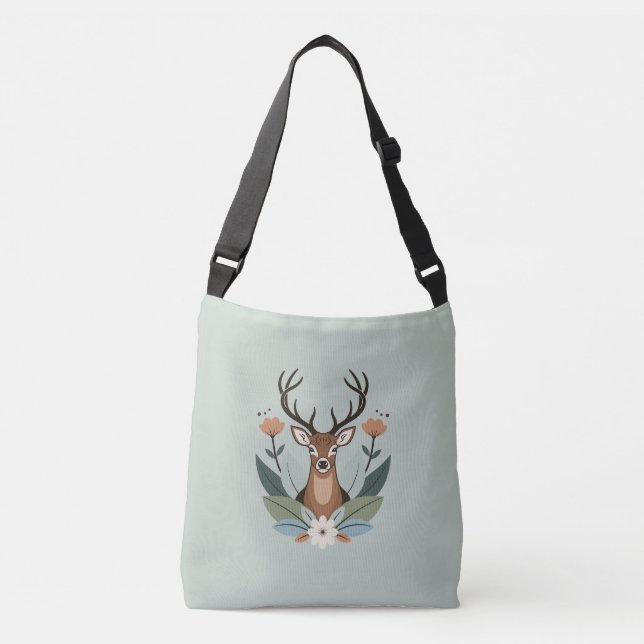 Woodland Harmony – Boho Deer Botanical Illustratio Axelväska (Framsida)