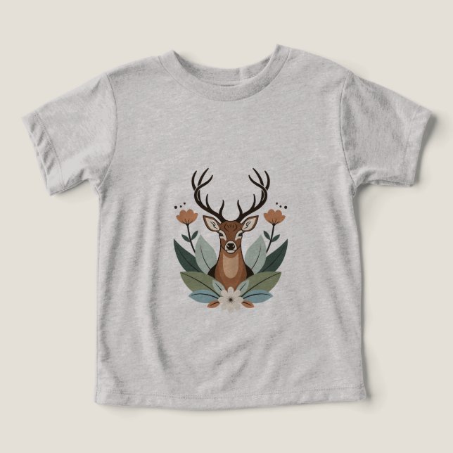 Woodland Harmony – Boho Deer Botanical Illustratio T Shirt (Design Framsida)