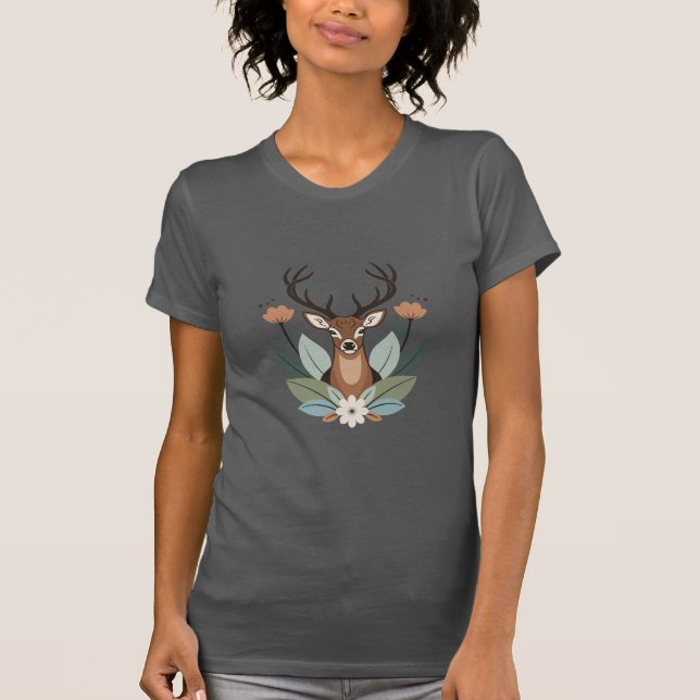 Woodland Harmony – Boho Deer Botanical Illustratio T Shirt (Framsida)