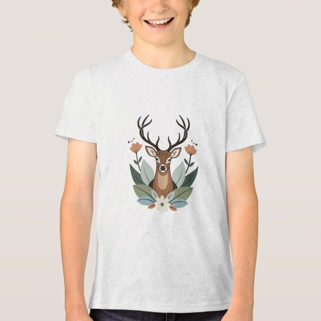 Woodland Harmony – Boho Deer Botanical Illustratio T Shirt (Framsida)