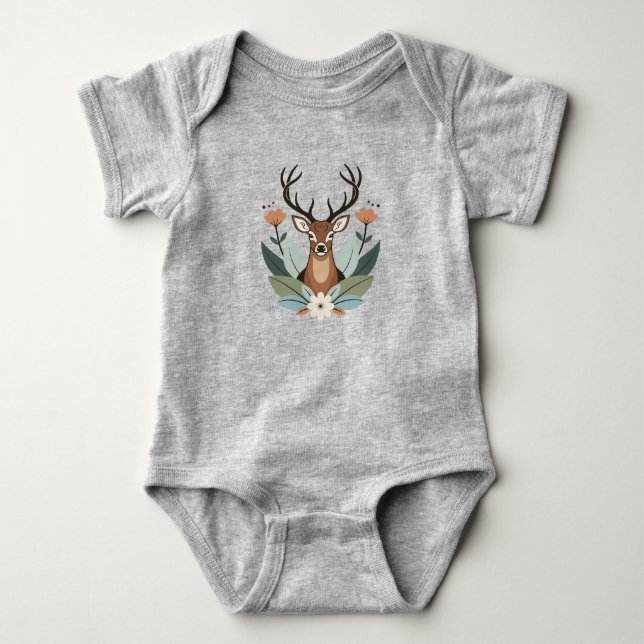 Woodland Harmony – Boho Deer Botanical Illustratio T Shirt (Framsida)