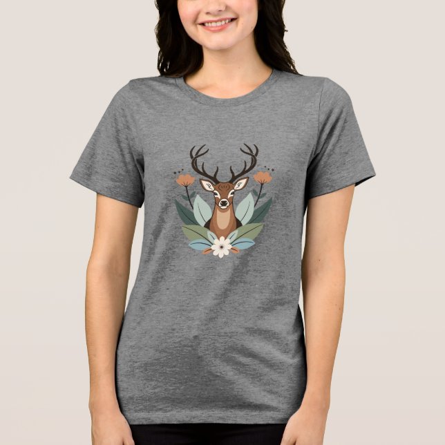 Woodland Harmony – Boho Deer Botanical Illustratio T Shirt (Framsida)
