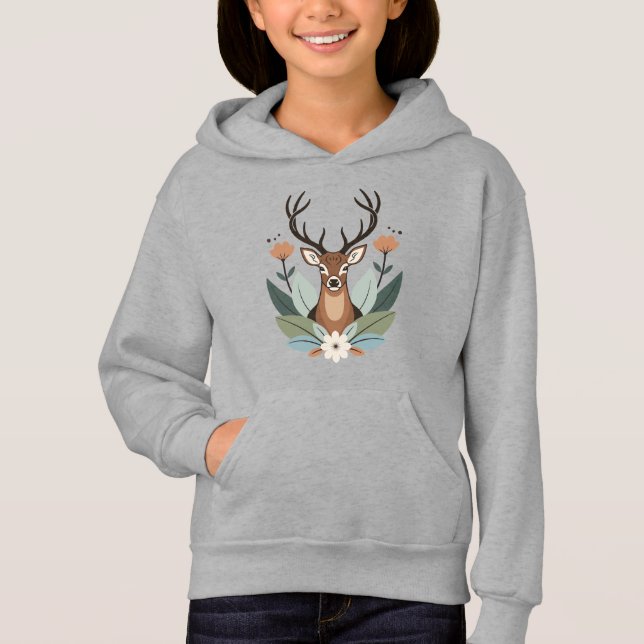 Woodland Harmony – Boho Deer Botanical Illustratio T Shirt (Framsida)