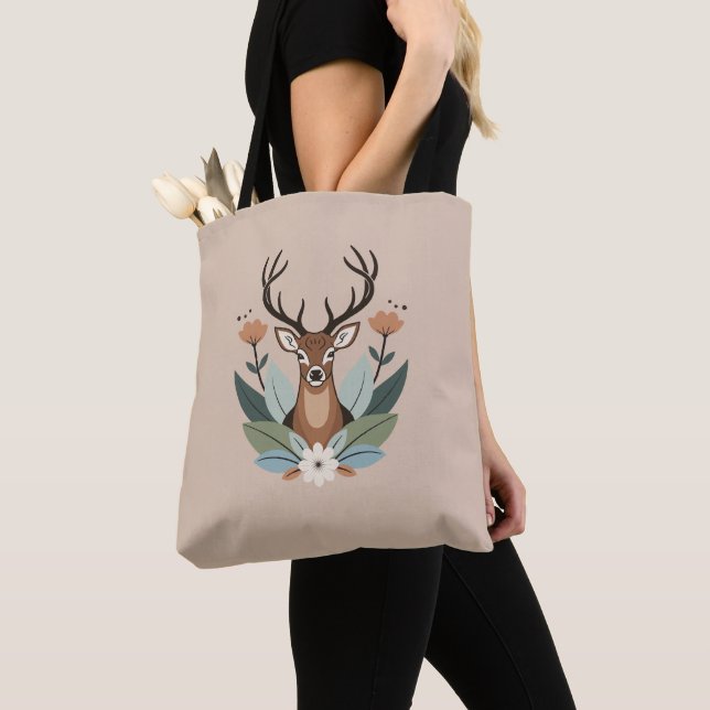 Woodland Harmony – Boho Deer Botanical Illustratio Tygkasse (Närbild)