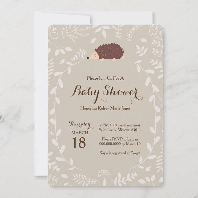 Woodland Hedgehog Baby Shower-inbjudan Inbjudningar (Framsida)