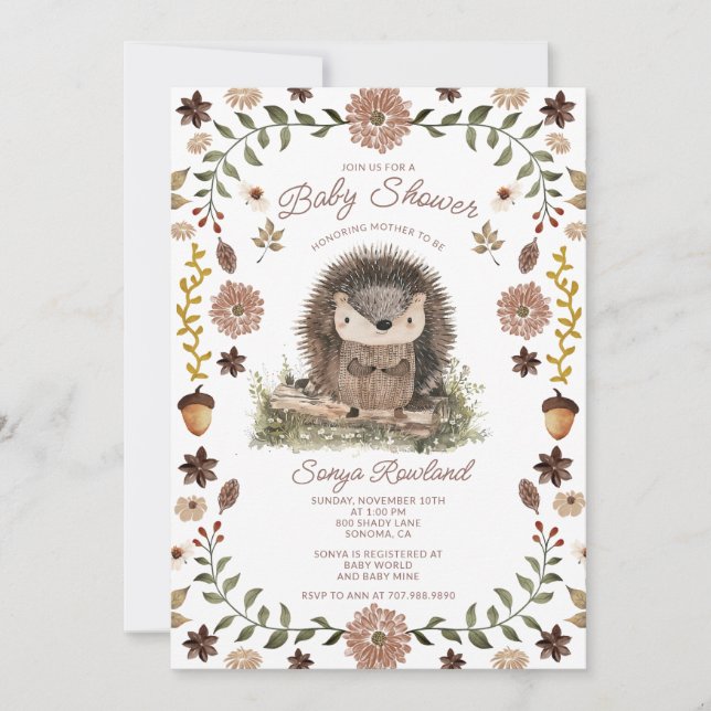 Woodland Hedgehog Baby Shower Inbjudningar (Framsida)