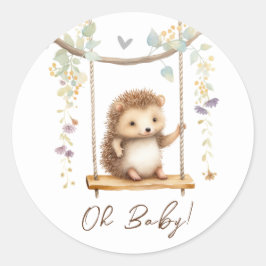 Woodland Hedgehog Blommigt Oh Baby Shower Runt Klistermärke