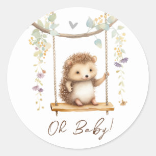 Woodland Hedgehog Blommigt Oh Baby Shower Runt Klistermärke