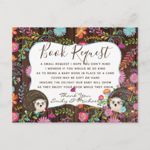 Woodland Hedgehog BOK Request Dikt 4 Baby Shower Vykort