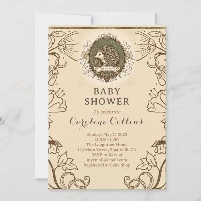 Woodland Hedgehog Boys Storybook Baby Shower Inbjudningar (Framsida)