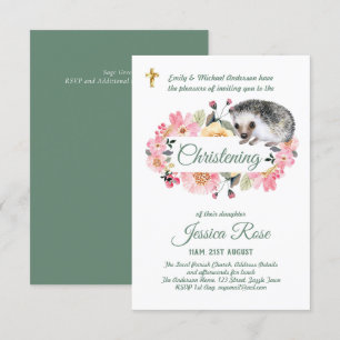 Woodland Hedgehog Christening Inbjudan Baptism