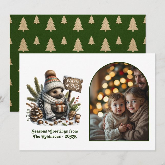 Woodland Hedgehog Cozy Forest Christmas Photo Julkort (Fram/baksida)