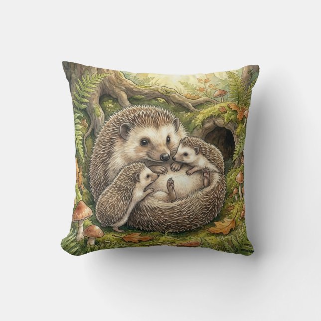 Woodland Hedgehog Family Kids Kudde (Framsida)