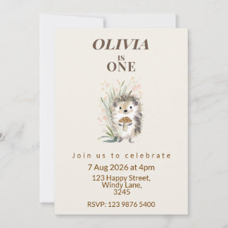 Woodland Hedgehog First Birthday Invitation Inbjudningar