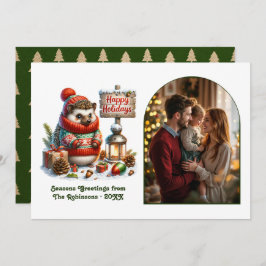 Woodland Hedgehog Happy Holidays Cozy Forest Photo Julkort