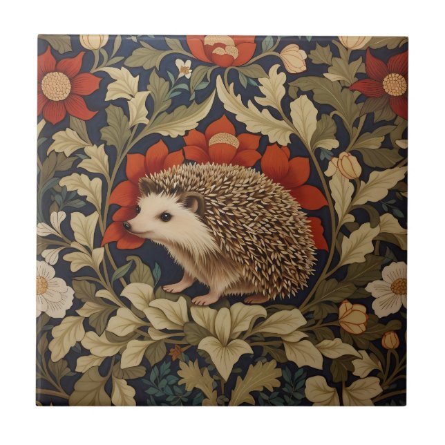 Woodland Hedgehog William Morris Inspired Kakelplatta (Framsidan)