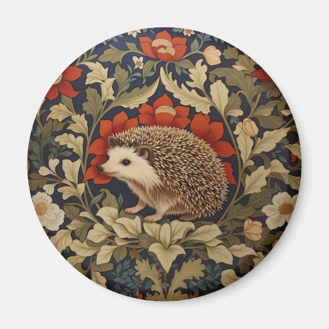 Woodland Hedgehog William Morris Inspired Magnet (Framsidan)