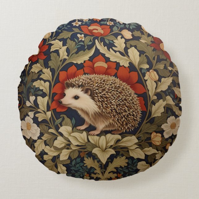 Woodland Hedgehog William Morris Inspired Rund Kudde (Framsidan)