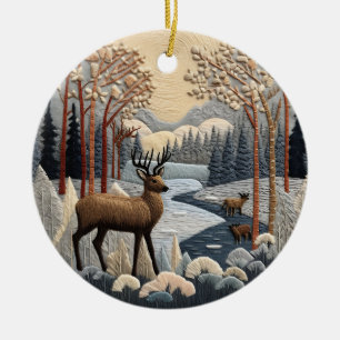 Woodland Hjort 3D Chirstmas Animal Julgransprydnad Keramik