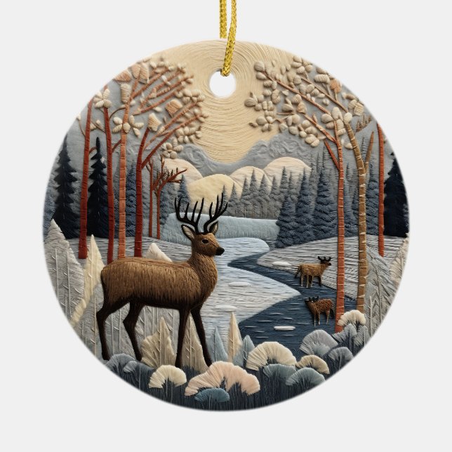 Woodland Hjort 3D Chirstmas Animal Julgransprydnad Keramik (Framsidan)