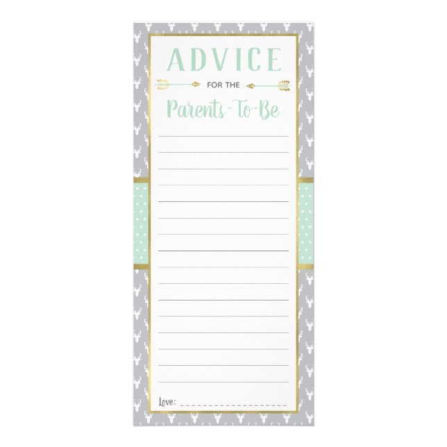 Woodland Hjort Advice Card, Baby Shower, Mint, Grå Reklamkort (Framsidan)