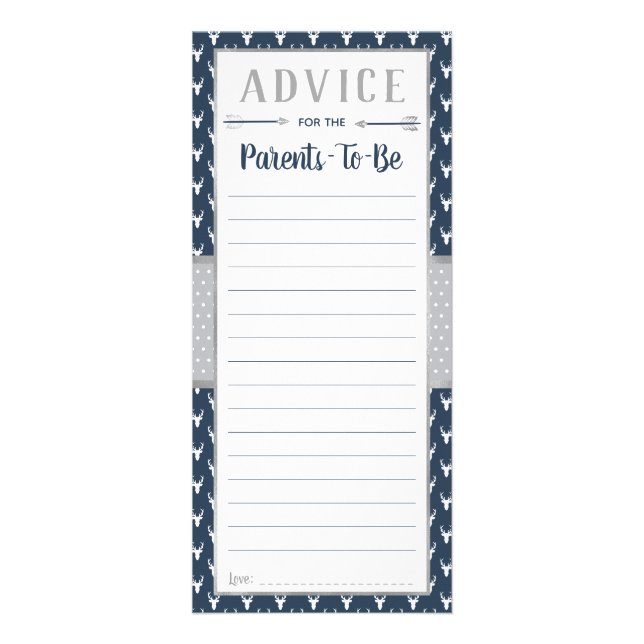 Woodland Hjort Advice Card, Baby Shower, Navy, Grå Reklamkort (Framsidan)